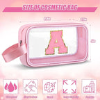 Initial Makeup Bag,Letter A Cute Clear Monogrammed Cosmetic Travel Bag for Womens Girls,Personalized Pink Aesthetic Traveling Make Up Organizer Bag for Beach,Waterproof Toiletry Bag