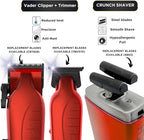 Supreme Trimmer 3-in-1 Barber Kit | Vader Clipper, Vader Trimmer & Crunch Foil Shaver | Men's Professional Beard Trimmer, Brushless Motor Clippers & Waterproof IPX6 Shaver | Red