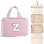 TOPEAST Hanging Toiletry Bag for Women - Travel Toiletry Bag Makeup Bag, Portable Toiletries Travel Bag and Cosmetic Bag Essentials - Letter Z, Pink