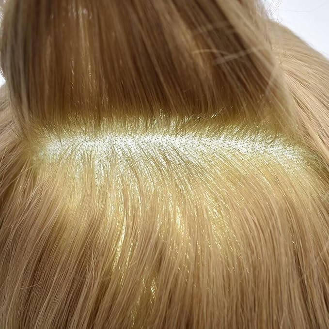 Toupee for Men French Lace Center Human Hair Replacement Systems Transparent Lace Center Hair Piece Mens Toupee Hair Units for Man V-Looped Front Male Hair Prosthesis 6"X8" #20 light ash blonde