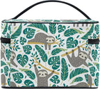 Makeup Bag, Cute Sloths And Tropical Palm Leaves Travel Makeup Organizer Bag Cosmetic Cases Toiletry Bags for Girl Women Ladies