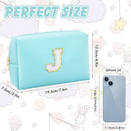Gifts for Girls Initial Makeup Bag Personalized Cosmetic Bag with Zipper Cute Travel Toiletry Bag Waterproof PU Preppy Makeup Pouch Birthday Gift for Teen Girls Women(Blue J)
