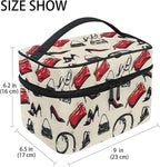 Makeup Train Case High Heels Handbags Print Carrying Portable Zip Travel Cosmetic Brush Bag Organizer Large for Women