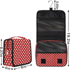 Travel Toiletry Bag for Women & Men Red White Polka Dot Hanging Cosmetic Organizer Portable Waterproof Makeup Case Make Up Bag with Compartments Travel Essentials for Bathroom Shower