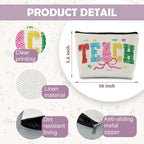 Teacher Makeup Bag, Teacher Appreciation Gifts Cosmetic Bags for Women, End of Year Teachers Gifts, Coquette Bow Teach Zipper Makeup Pouch for Teachers