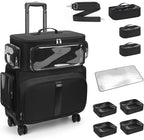 Rolling Makeup Train Case with Large Makeup Case，Professional Makeup Artist Traveling Bag with 7 Small Clear Bags, Cosmetology Case on Wheels, Adjustable Dividers for Cosmetics Makeup Brushes Toiletry