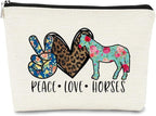 Horse Gifts for Women Horse Makeup Bag,Horse Themed Gifts for Women,Peace Love Horse Leopard Floral Cosmetic Bag Cowgirls Gift,Horse Lovers,Horse Owners Gifts, Christmas Birthday Gift