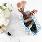 ZLFSRQ 6Pcs Checkered Pencil Case Cute Pencil Pouch for Teens Checkered Makeup Bag Blue Medium Travel Cosmetic Bag Makeup Pouch for Purse Aesthetic Trendy Zipper Toiletry Bags Organizer