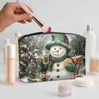 COEQINE Mini Cosmetic Bags for Women Leather Makeup Bag Large Travel Make up Brush Case Toiletry Bag for Womens Holiday Birthday Christmas Gifts,Cute Snowman Designer