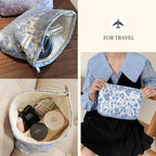 STARDW Aesthetic Floral Makeup Bag Cute Small Cosmetic Bags for Women Girls, Travel Toiletry Bag Large Capacity Zipper Makeup Pouch, Purse Organizer Pouches (Embroidery)