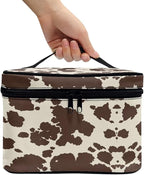 Cute Brown Cow Cowhide Design Travel Makeup Bags for Women and Portable Tote Cosmetic Case with Carry Handle Toiletry Accessories Storage Organizer Bags