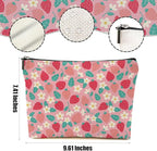 Cute Flowers Strawberry Makeup Bag Floral Cosmetic Bag Friend Friendship Gifts for Women Girls Sister Bestie Coworker Botanical Travel Organizer Zipper Pouch Christmas Thanksgiving Birthday Gifts