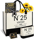 25th Birthday Gifts for Women Canvas Tote Bag Travel Gear,Unique 25 Years Old Gifts for Girlfriend Sister Coworker Friends Classmate Her, Vintage N°25 Handbag & Cosmetic Bag & Back in 2000 Poster