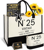 25th Birthday Gifts for Women Canvas Tote Bag Travel Gear,Unique 25 Years Old Gifts for Girlfriend Sister Coworker Friends Classmate Her, Vintage N°25 Handbag & Cosmetic Bag & Back in 2000 Poster