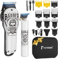 BESTBOMG® Hair Clippers & Trimmer Ceramic T-Blade Cordless Haircut Sets Rechargeable 2000mAh/1200mAh with 10 Guide Combs & for Men/Father/Husband/Boyfriend