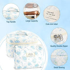 2Pcs Cotton Quilted Makeup Bag for Women Girls Large Small Travel Floral Cosmetic Bags Set Cute Coquette Zipper Makeup Pouch for Purse Aesthetic Cloth Flower Storage Toiletry Bag Organizer
