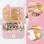 OCHEAL Makeup Bag for Women, Monogram Cosmetic Bag with Brush Holder, Pink Travel Makeup Case Beauty Toiletry Bag Organizer Personalized Gifts for Girls Bridesmaid, Sister, Wife, Friends Initial O