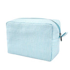 GFU Makeup Bag for Women, Cute Cosmetic Bag, Lightweight Toiletry Make up Bag, Large Seersucker Aesthetic Organizer Storage Pouch for Girls, Women and Moms Gifts, Lightblue