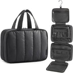 BAGSMART Travel Toiletry Bag for women, Portable Hanging Hook Makeup Bag Organizer, Waterproof Makeup Cosmetic Bag, for Full-Size Accessories, Toiletries,Black