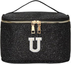 EURYNOME Makeup Bag with Custom Letter U, Water-Resistant Travel Organizer Pouch, (8.3x5.1x5.1 Inch) Cosmetic Case for Women