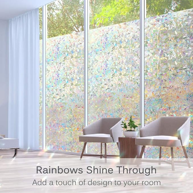 Volcanics Rainbow Window Film - Static Clings, 3D Decals & Stickers for Glass Doors, Heat Control & Anti UV, 35.4 x 157.4 Inches