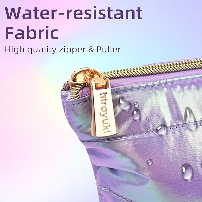 Hiroyuki 3pcs Iridescent Quilted Makeup Bag (ILOVEUMOM, purple)