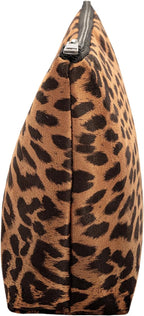 Makeup Bag For Women - Soft and Warm Material Cosmetic Bags Leopard Print Design Ladies Tote Bag,Women's Pencil Case Makeup Organizer with Zipper (Brown)
