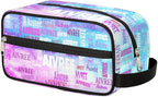 Personalized Name Makeup Bag, Custom Women Cosmetic Travel Toiletry Bag Pouch Organizer for Vacation Weekend, Painted Blue Pink Watercolor