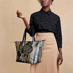 African Black Women's Leather Tote Bag, Large, Premium Vegan Leather, Full Zip, Perfect Christmas Gifts For Women