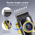 HIENA PRO Professional Hair Clippers Set for Men Cordless Barber Kit Hair Cutting Kit Rechargeable Clippers and Trimmers Set Clipper Set for Barbers with LED Display, Gifts for Men, (Black)