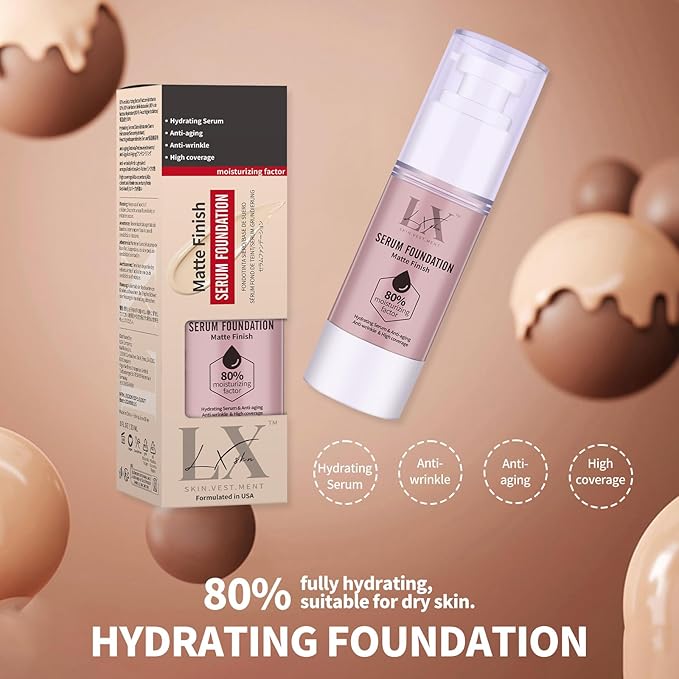 Moisturizing Foundation with 1% Hyaluronic acid, Deep Hydration & High Coverage Serum Foundation for A Smooth & Satin Finish, 206 Medium