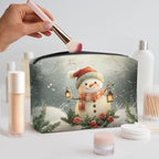 COEQINE Makeup Pouch For Purse Leather Snowman Purses for Women Travel Vintage Floral Cosmetic Bag Portable Travel Storage Toiletry Bag for Womens Holiday Christmas Birthday Gifts