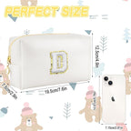 Gifts for Girls Initial Makeup Bag Personalized Cosmetic Bag with Zipper Cute Travel Toiletry Bags Waterproof PU Preppy Makeup Pouch Birthday Gift for Teen Girls Women(White D)