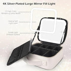 MOMIRA Travel Makeup Bag Cosmetic Bag Makeup Organizer Bag with Lighted Mirror, Adjustable Brightness in 3 Color Scenarios, Waterproof Makeup Train Case, Gift for Women - Khaki