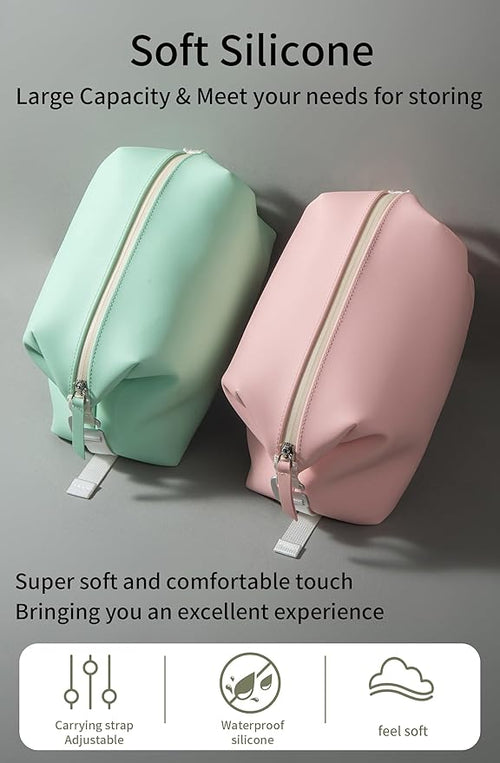 6"x 9.84" 4.5L Large Silicone Toiletry Bag,Waterproof Leakproof Foldable Travel Organizer,Dopp Kit Alternative for Men & Women,Pink