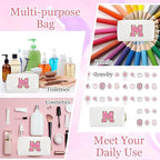 Small Personalized Glitter Initial Letter Makeup Bag, Cute PU Leather Chenille Letters Cosmetic Bag Travel Makeup Pouch, Preppy Travel Organizer Zipper Pouch for Women&Girls（WhiteRosePink-M）