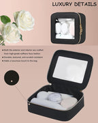 Small Clear Makeup Bag for Purse, Cute Mini Clear Cosmetic Bag Case Organizer, TSA Approved Square Small Makeup Case Pouch with Zipper, Car Travel Purse Essentials for Women (Black,S)
