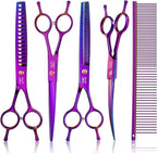 JASON Professional 6 in 1 Dog Scissors Kit - Straight, Thinning, Chunker, Curved Shears and Comb for Long Short Hair and Cat