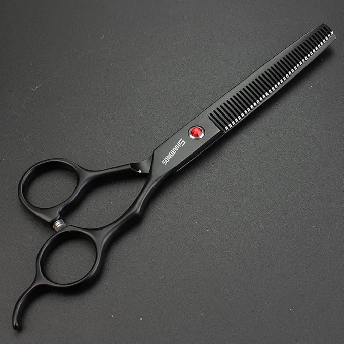 SHARONDS 6/7 Inch Professional 440C Hair Cutting Scissor Salon Hairdressing Thinning Shears Perfect for Barber and Home Use (7 in tooth)