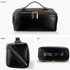 Abiudeng Travel Makeup Bag,Large Capacity Toiletry Bag Cosmetic Bags for Travel Essentials,Waterproof Portable Pouch Open Flat Makeup bag Organizer with Divider and Handle-black