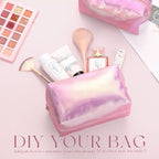 Sanwuta 9 Pcs Makeup Bags Bulk PU Double Zippers Cosmetic Bag Makeup Toiletry Christmas Small Pouch Portable Travel Organizers Case for Women Bridesmaid Party End of The Year(Laser Pink)
