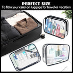 16 Pack Waterproof Cosmetic Bag TSA Approved Toiletry Bag, Portable Travel Pouch with Zipper, Vinyl Plastic Organizer Storage for Men and Women (Black-L)