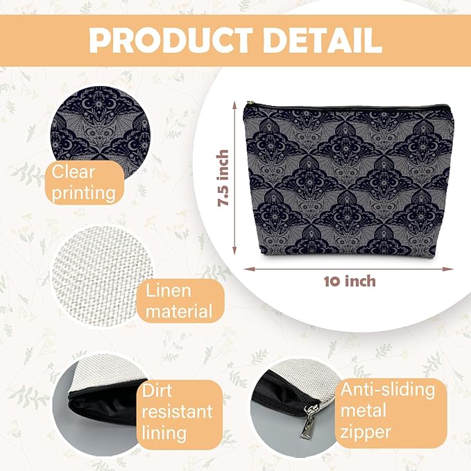 Gothic Makeup Bag - Halloween Bat Spider Witchy Gifts for Women - Goth Witch Stuff