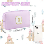 Gifts for Girls Initial Makeup Bag Personalized Cosmetic Bag with Zipper Cute Travel Toiletry Bag Waterproof PU Preppy Makeup Pouch Birthday Gift for Teen Girls Women(Purple Q)