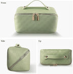 Abiudeng Travel Makeup Bag,Large Capacity Cosmetic Bags Toiletry Bag for Travel Essentials,Waterproof Portable Pouch Open Flat Makeup bag Organizer with Divider and Handle(Checkered-Green)