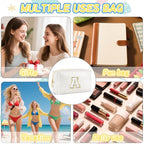 Gifts for Girls Initial Makeup Bag Personalized Cosmetic Bag with Zipper Cute Travel Toiletry Bags Waterproof PU Preppy Makeup Pouch Birthday Gift for Teen Girls Women(White A)