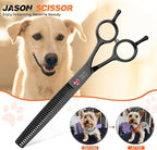 JASON 7.5" Dog Grooming Scissor - Professional Thinning Shear with 37 Teeth Japanese Stainless Steel Blender Scissors for Dogs, Cats and Other Pets (Thinning, Black) Christmas Gift