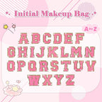 Small Personalized Initial A-Z Patch Makeup Bag,White Cute PU Leather Glitter Letter Cosmetic Bag for Teen Girls,Travel Toiletry Bag with Zipper,Preppy Monogrammed Birthday Gift for Daughter Niece A