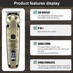 VGR 095 Beard Trimmer for Men, 7 in 1 Waterproof Cordless Hair Clippers and Trimmers Set, Electric Razor Shavers T-Blade Hair Trimmer Grooming Kit for Nose Body Ear Face Mustache, V-103