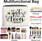 Makeup BagElephant Lovers Gifts for Women Cosmetic Bag Zipper Makeup Pouch Just a Girl Who Loves Elephants